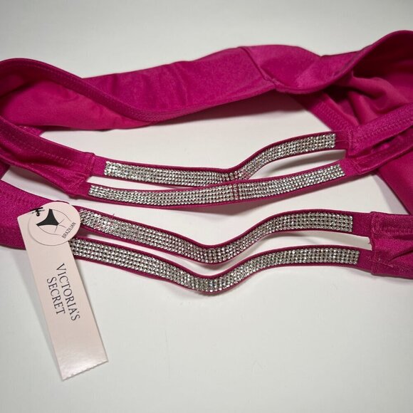 Victoria Secret 34B M Bombshell Push Up Bikini Top Set Shine Strap Berry Blush - Picture 12 of 12